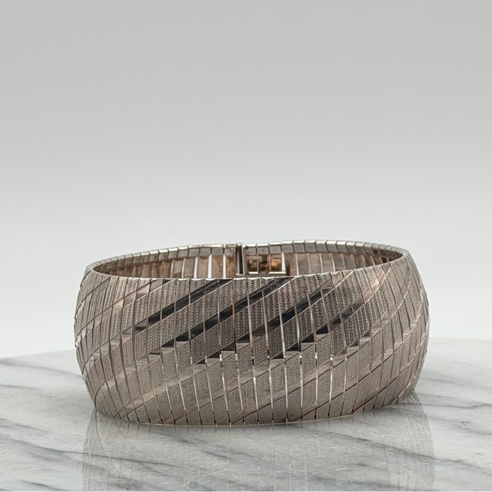 ITALIAN STERLING SILVER WIDE STATEMENT BRACELET - Picture 5 of 11